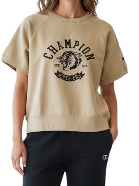 Champion Short Sleeve Crewneck Sweatshirt Tan Black Size M